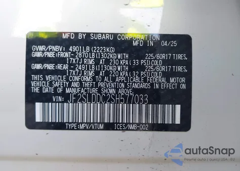 2025 Subaru Forester Premium from USA, damaged, VIN JF2SLDDC2SH577033